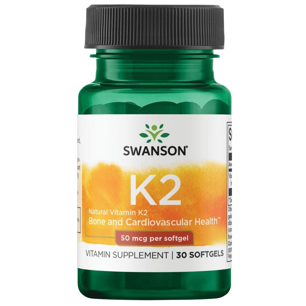 Swanson Natural Vitamin K2 (Menaquinone- 7 dari Natto) 50 mcg 30 Sgels (1 Pack)