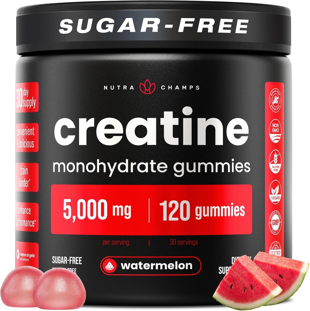 NutraChamps 120 Creatine Gummies for Men & Women - 5g Sugar Free Chewable Creatine Monohydrate Gummies