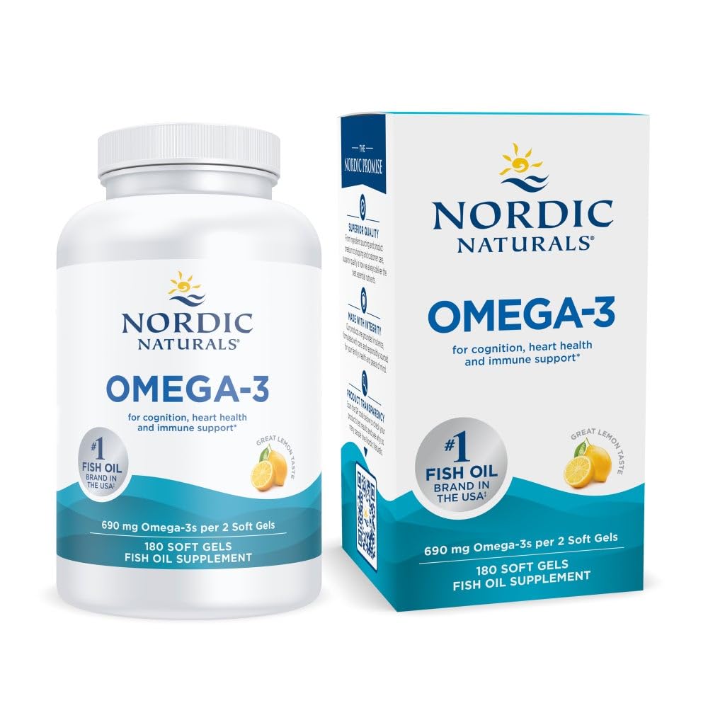Nordic Omega-3, Lemon Flavor - 180 Soft Gels - 690 mg Omega-3 - Fish Oil - EPA & DHA - Imune Dukungan, Otak & Heart Kesehatan, Optimal Wellness - Non-GMO - 90 Hamba