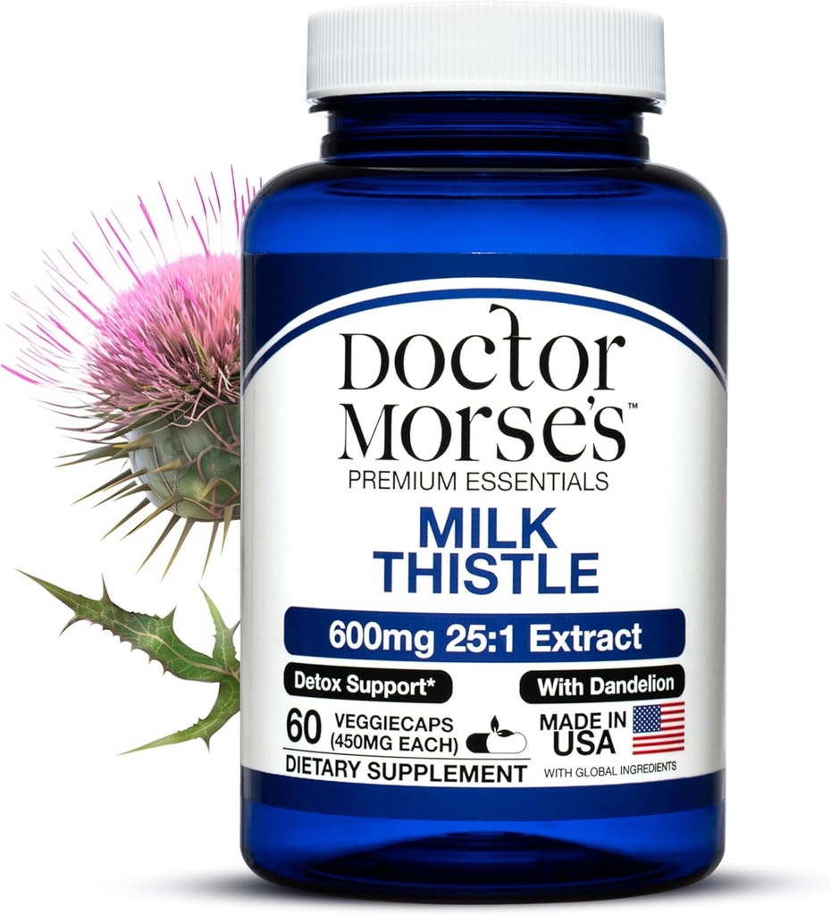 Dokter Morse Milk Thistle Supplement 25: 1 Ekstrak 600mg Equallen dengan 15000mg, Liver Detox Dukungan 4: 1 Ekstrak 300mg Sama dengan 1200 mg Dandelion Root
