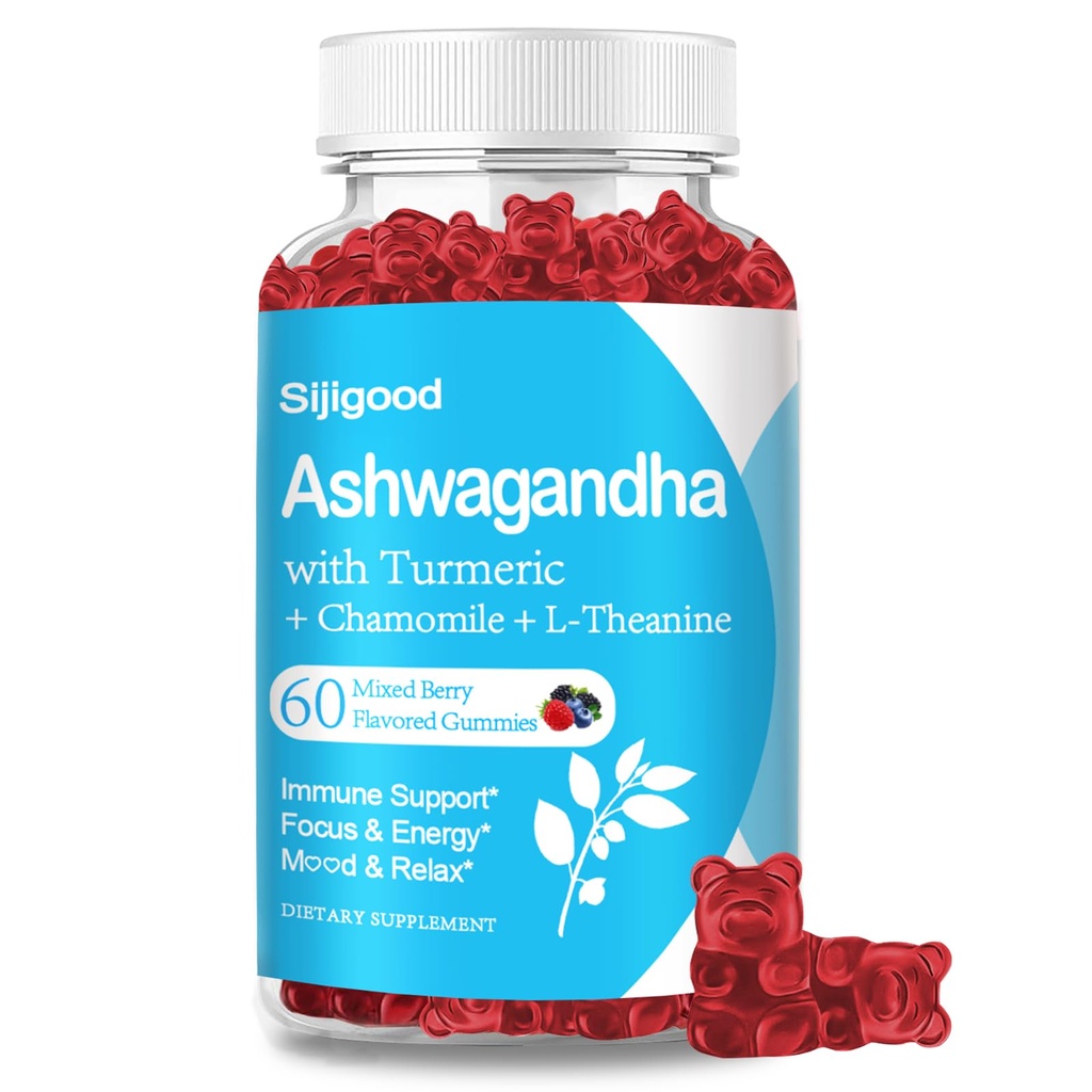 Ashwagandha Gummies dengan L- Theanine, Ashwa Root Supplement Gummy for Women, 60 Mixed Berry Flavored Gummies