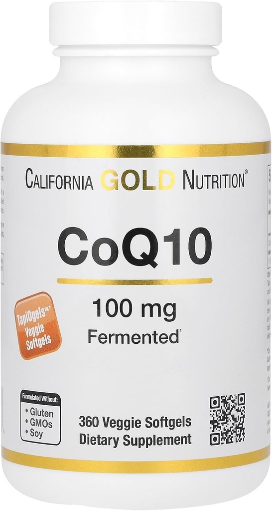 California Gold Nutrition CoQ10 100 mg, Koenzim Q10 Ubiquinone USP, Sufforts Mitokondria Fungsi, 360 Veggie Softgels