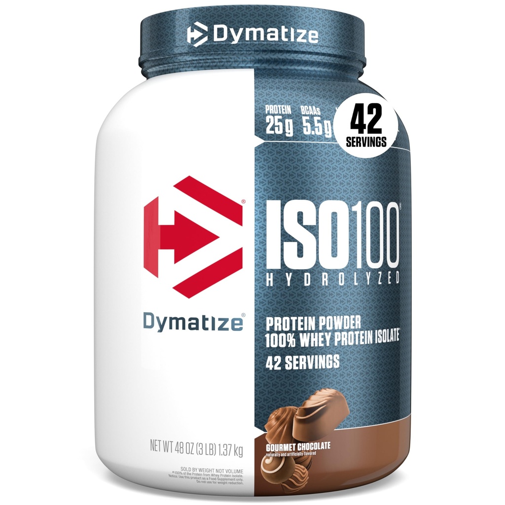 dymatize ISO100 Hydrolyzed Protein Powder, 100% Whey Isolat Protein, 25g Protein, 5.5g BCAAs, Gluten Free, Cepat Absorbing, Easy Digesting, Chourmet Chocolate, 3 Pound (42 Pelayan)