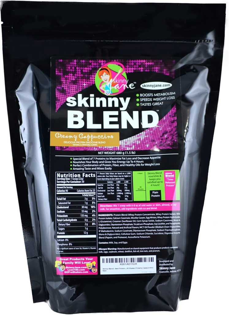 Skinny Blad - High Protein Shake for Women - Low Carb, Keto Friendly Replacement - Memuaskan Hunger, Boost Energy - 30 Shakes - Creamy Cappuccino