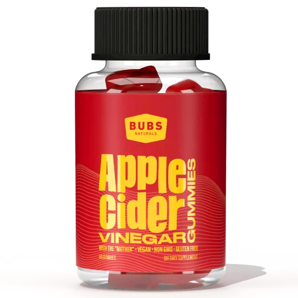 BuBS Applicals Cider Vinegar Gummies with The Mother, All Natural Vegan ACV Vitamin, Supports Detox, Dibuble & Energy Booster with B Vitamin, 60 Count