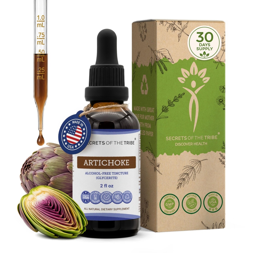 Rahasia Suku Artichoke Ticture Alcohol- Ekstrak Liquid Bebas, Artichoke (Cynara jerymus) Leaf kering (2 FL OZ)