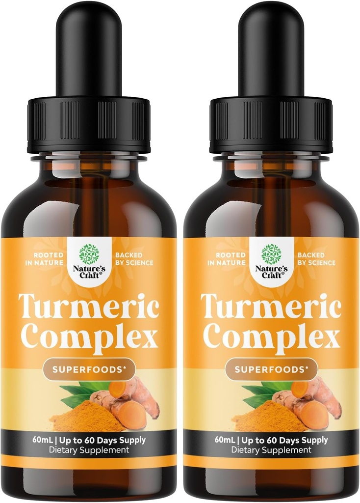Caksin Turmeric Turmeric Drops for Dewasa - Liquid Turmeric Curcumin with Black Pepper Cinnamon and Ginger for Joints Disuffic Immunity & more- Organic Supppplemen Konsentrasi (2oz) (2)