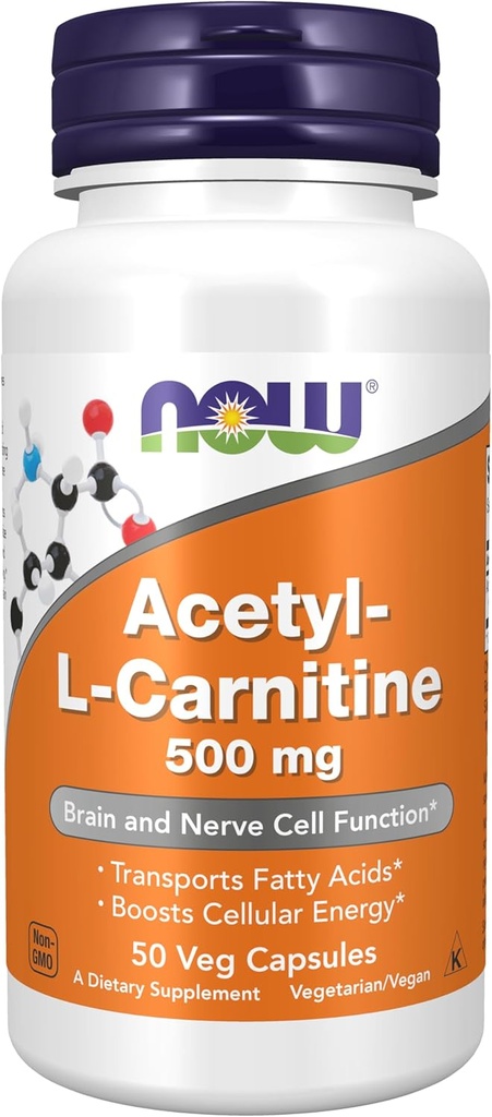Now Foods Suplemen, AcetylL Carnitine 500 mg, Amino Acid, Brain And Nerve Cell Fungsi, 50 Veg Capsules