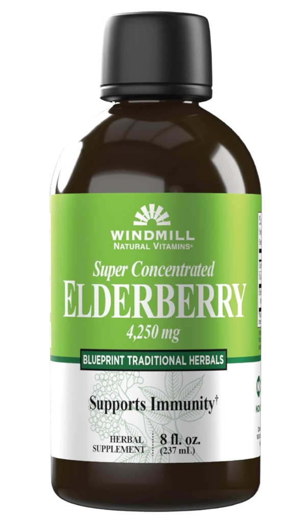 Windmill Natural Vitamin Super berkonsentrasi pada Black Elderberry, Mendukung Sistem Imune, Rich di Antioksidan, 8 Fl Oz