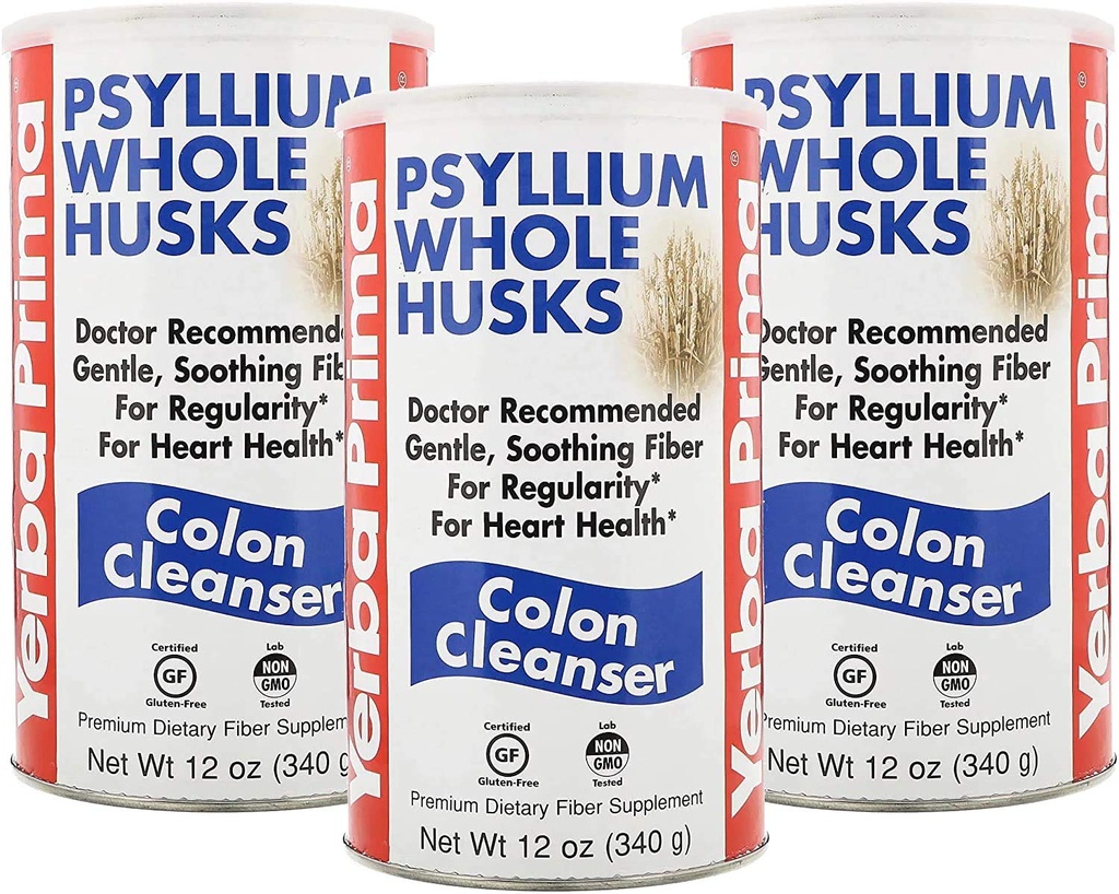 Yerba Prima Psyllium Husk, 12 Ounce (Paket 3) - Whole Husk Fiber Suplement for Regularity, Colon Cleansing, Natural Support for Gut Health, Non GMO, Gluten Free, Vegan, No Sweeteners