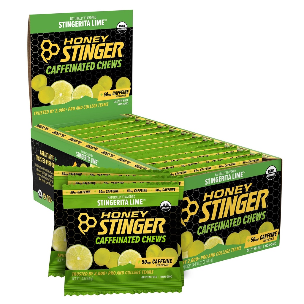 Honey Stinger Stingerita Lime Caffeinated Energy Chew, Gluten Free, with Caffeine, for Exercise, Running and Performance, Sports Nutrition for Home & Gym, Pre dan Mid Workout, 12 Pack