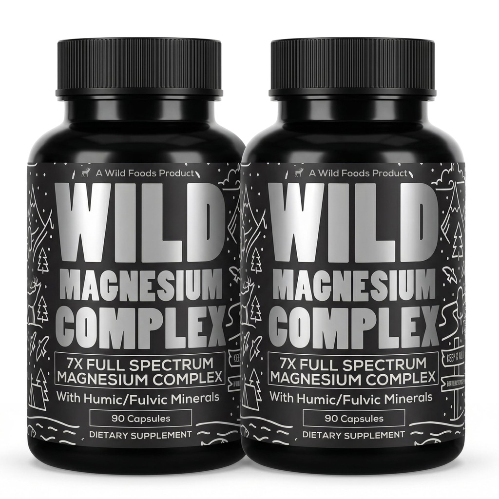 Wild Foods Magnesium Complex Suplement with 7X Forms 124; High Dissorpsi, Full Spectrum, Easy Distraffic 124; 500mg Glycinate, Bisglycinate, Malate, Ocrour, Citrate, Taurate 124; 90 Capsule (Paket 2)