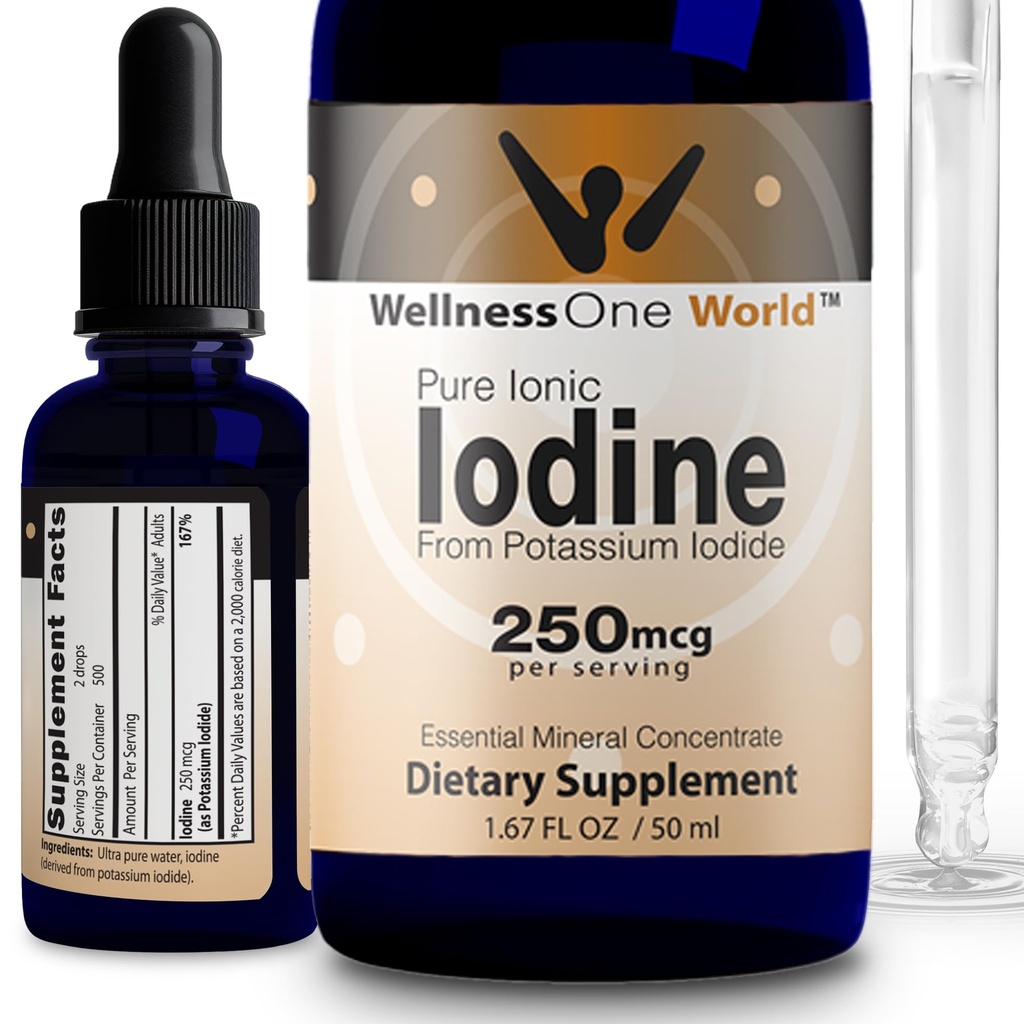 Welly One Iodin Drops for Thyroid Dups - Fast Acting Liquid Iodium Suplement from Pottasium Iodide - Great for Iodide & Cognity & Maximizes Iron Absorpsi - 1.67 lf oz