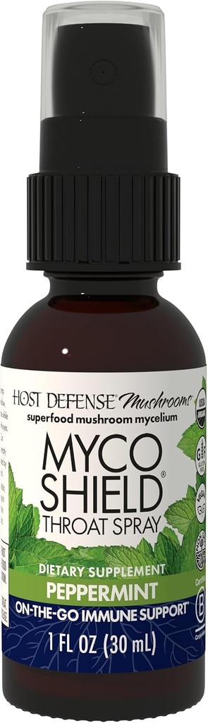 Pelindung Host MycoShield Throat Spray - Dukungan Kesehatan Imune - Pendukung Jamur Dietary dengan Chaga, Reishi, Turkey Tail & More - TheGo Ammune Dukungan - Peppermint, 1 fli oz (71 Pelayan) *
