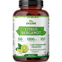 Zazzee Citrus Bergamot 25: 1 Ekstraksi 1200 mg, 40% Polyphenolic Flavanones, 150 Vegan Capsules, Kosher, berkonsentrasi dan Standardisasi 25X Potensi, Non-GMO dan All-Natural, Dibuat di Amerika Serikat