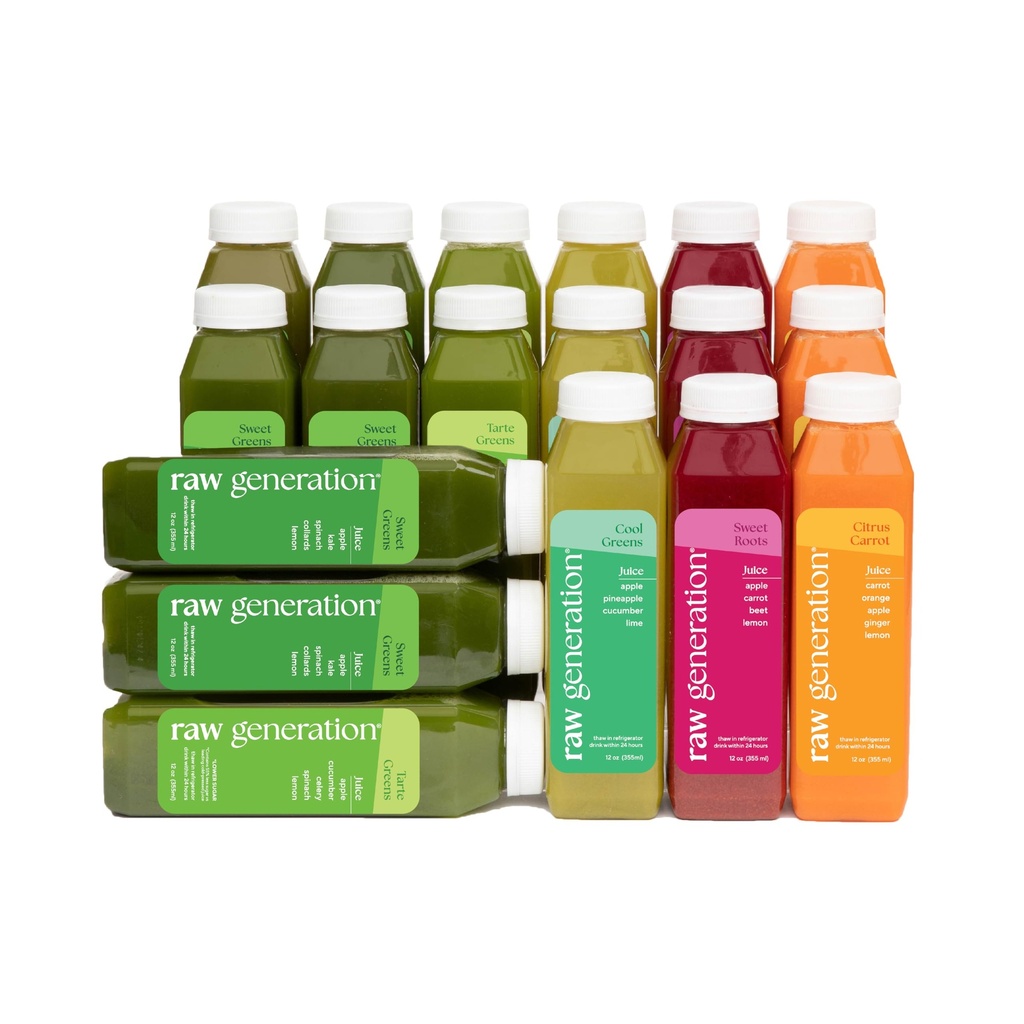 Raw Generation Skinny Cleanse - 3-Day Juice Cleanse for Wheight Loss, Detox, Reduced Bloating & Increased Energy - 18 Cold- Press Juces to Destruction Your Diet