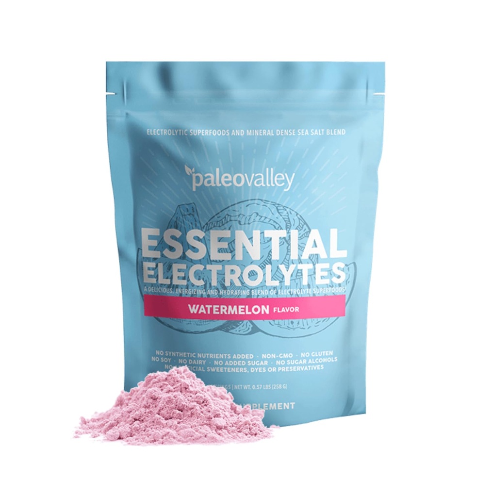 PaleoValley Estrolytes Powder - Full Spectrum Watermelon Electrolite Powder for Hydration, Energy and Muscle Recovery - No Sugar Added - 28 Servis