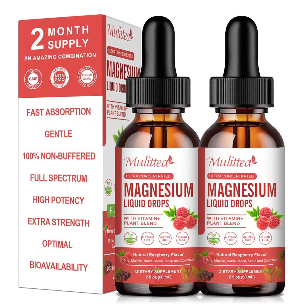 Magnesium Glycinate Liquid Drop - Triple Absorpsi Suplemen untuk Mendukung Nerves, Tidur, Tenang, Hati, Sugar- Bebas dengan Potasium, L- Theanine, Moss Laut, Vitamin B, C, D3, K22Pack