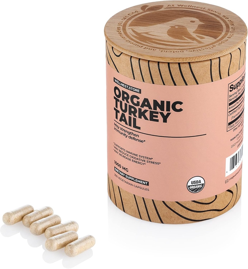 Bagus. Simpan Turkey Tail Organic Mushroom (Extract Tramet) 200 Veggie Caps - Suplemen Dukungan Ammune; Promotes Perkembangan Bakteri Terbentuan di The Gut + Boosts Energy