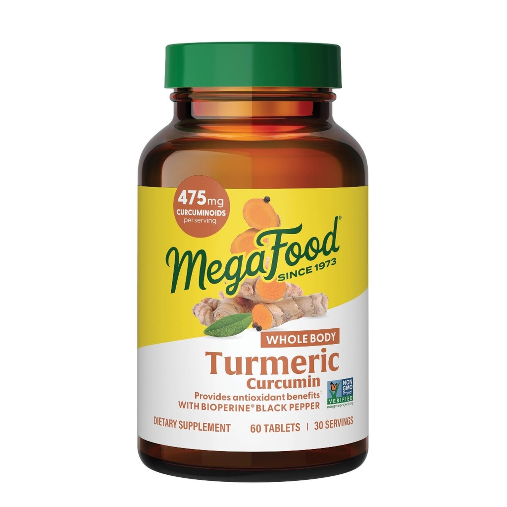 Suplemen Kurcumin Seluruh Tubuh MegaFood - Suplemen Turmeric - Turmeric Suplemen Dengan Black Pepper & Vitamin C - 475 mg Curcuminoid Per Serving - Antioksidant & Ammune Dukungan - 60 Tablet, 30 Hamba