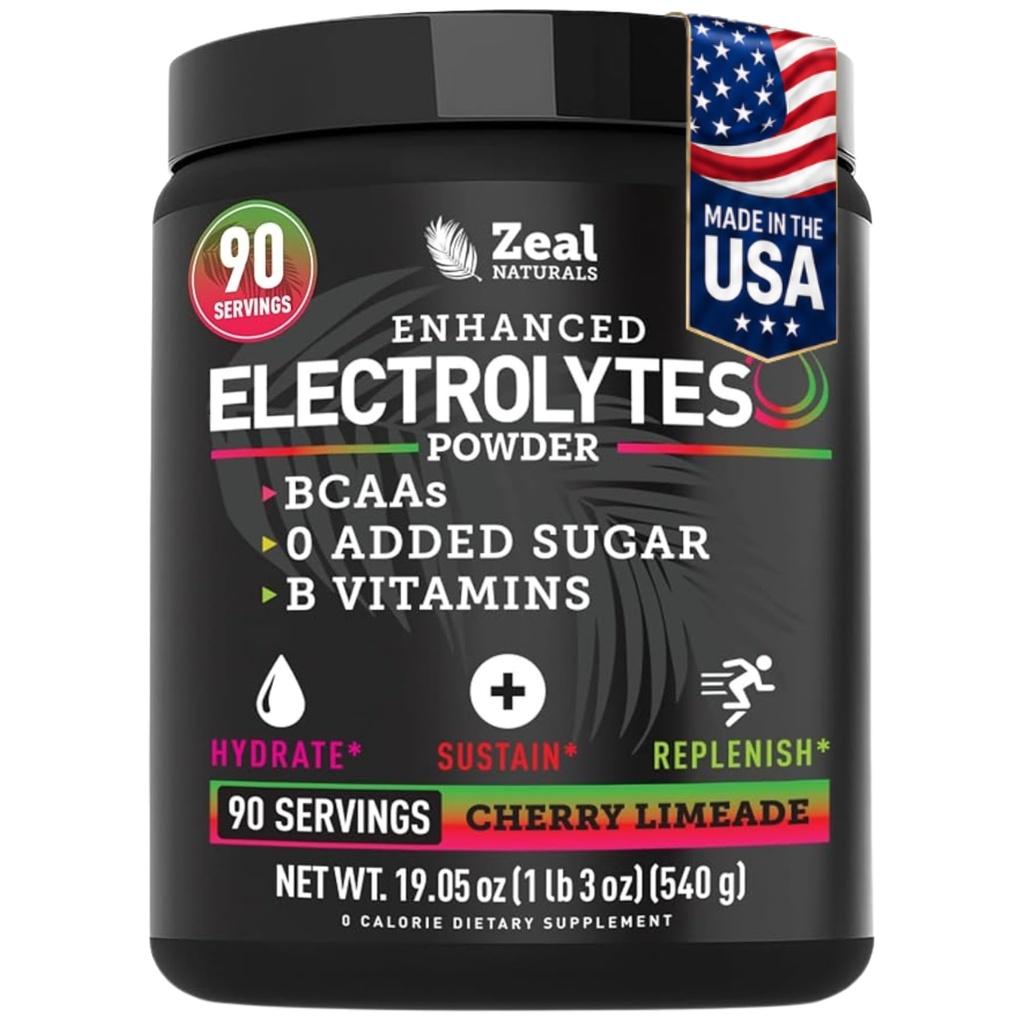 Feal Electrolyte Powder Recovery Drinder (90 Servings = 124; Cherry Limeade) w 0 Sugar + BCAAs + B-Vitamin Electrolite Supplemen w Potemaric & Magnesium for Hydration - Keto Electrolytes