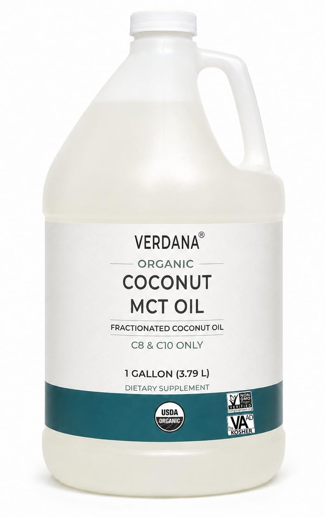 Verdana USDA bersertifikat Organic Coconut MCT Oil - Fraktionated Coconut Oil - tidak ada Palm Kernel Digunakan - Kosher, Food Grade, Non-GMO - Bagus untuk Keto dan Paleo Diets - 1Gallon