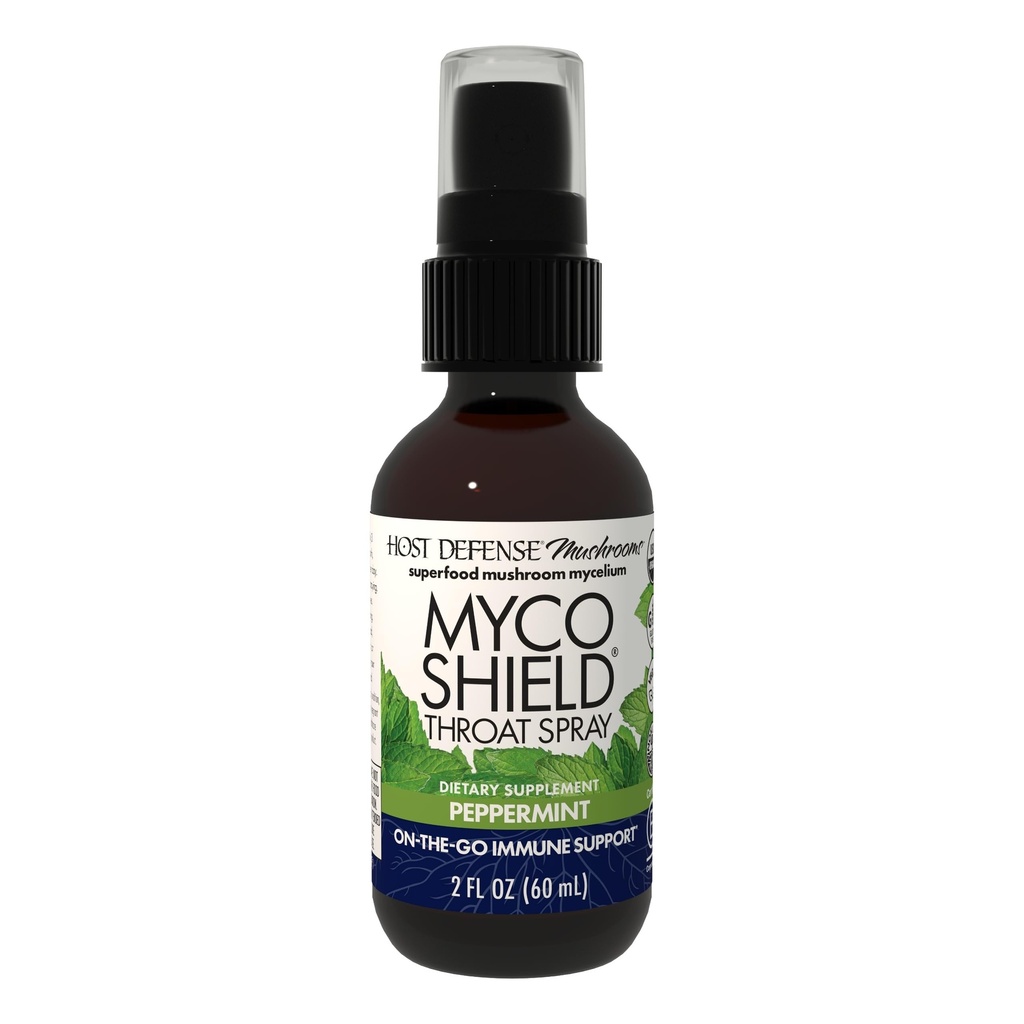 Pelindung Host MycoShield Throat Spray - Dukungan Kesehatan Imune - Pendukung Jamur Dietary dengan Chaga, Reishi, Tail Turki & More - The Go Ammune Dukungan - Peppermint, 2 fli oz (142 Pelayan) *