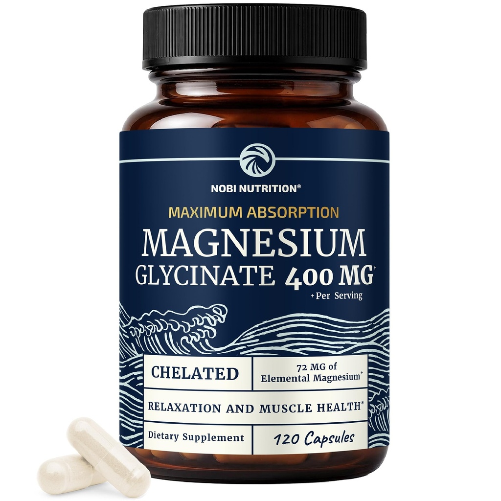 Magnesium Glycinate 400mg 124; High Absorpsi Formula untuk Tidur, Tenang, Muscle Relaxation, Heart, Bone & Nerve Dukungan untuk Dukungan Perempuan & Pria & Pria 124; Sertifikasi Magnesium Glycinate Supplemen 124; 120 Ct (2 Bulan Supply)