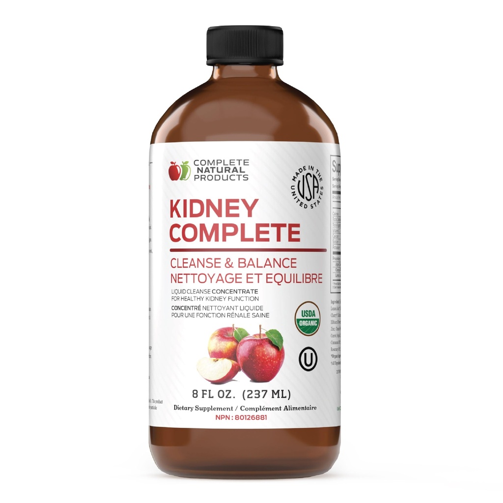 Lengkap Natural Products Ginjal Lengkap - 8oz Cairan Organik untuk Dukungan Kidney, Cleanse, dan Detox dengan Apple Cider Vinegar, Lemon, & Organik Chanca Piedra.