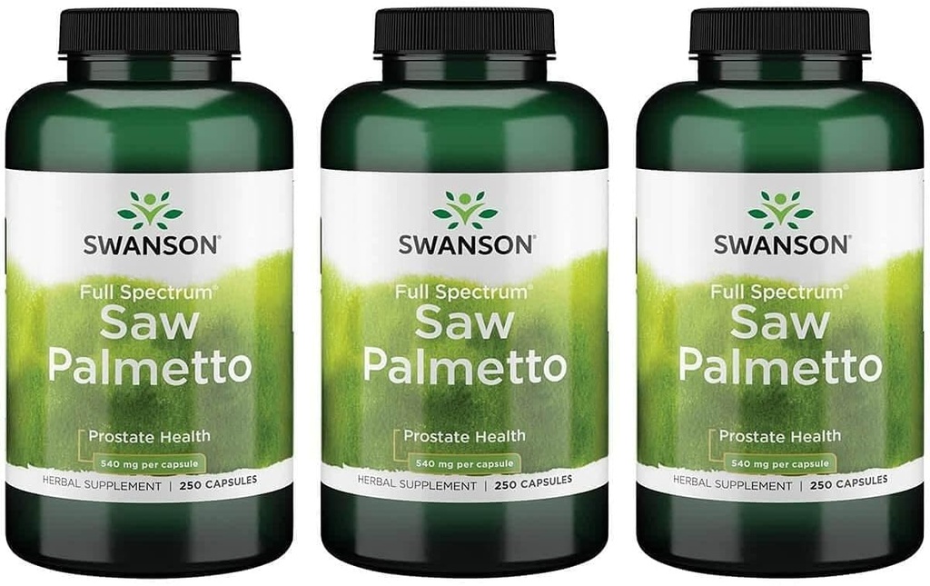Swanson Saw Palmetto - Herbal Supplemen Memproyeksikan Pria Prostat Kesehatan - Suplemen Rambut Alam & Dukungan Kesehatan Urinary (540 mg 250 Capsules) (3 Pack)