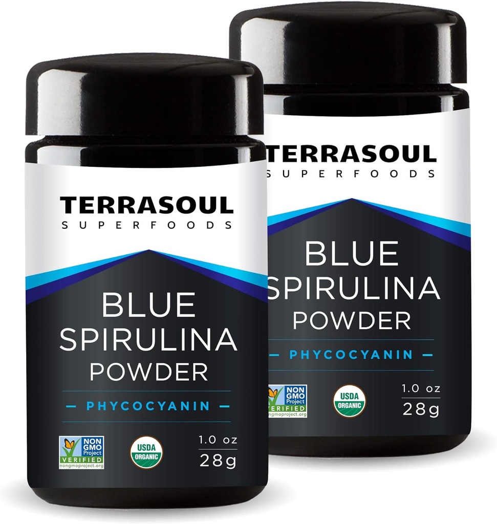 Bubuk Spirulina Biru Super Terrasoul (dalam Miron Glass Jar): 2 Oz (2 Pack)