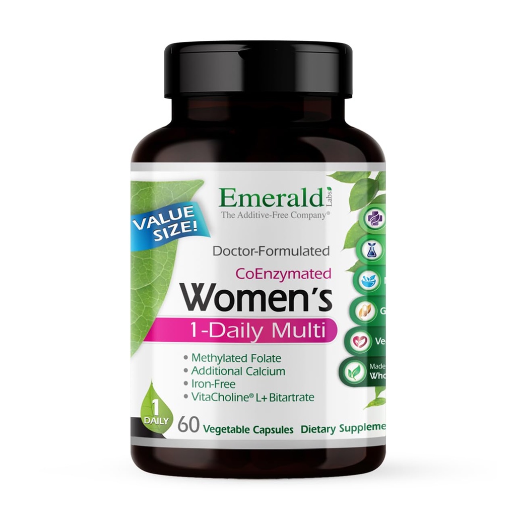 EMERALD LABS Women 's 1- Daily Multi - Multivitamin for Women - Includes Calcium, Zinc, Vitamin B & More - Bone & Imune Suppplemen * - Glutenvitamin - 60 Vegetable Capsules