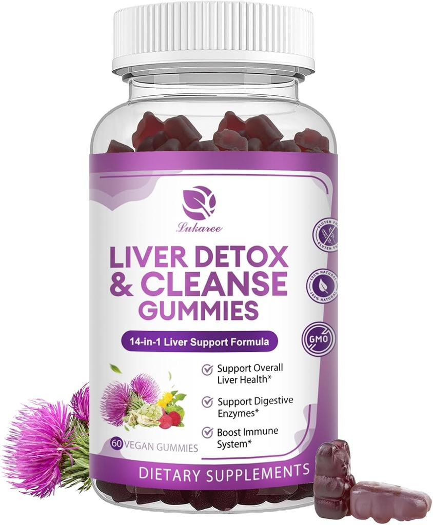 Liver Cleanse Detox & Repair gummies - New Formula Liver Suplement With Milk Thistle Silymarin, Dandelion, Artichoke Extract & Elderberry - No Sugar, Liver Health Supplemen - 60 Vegan Gummie