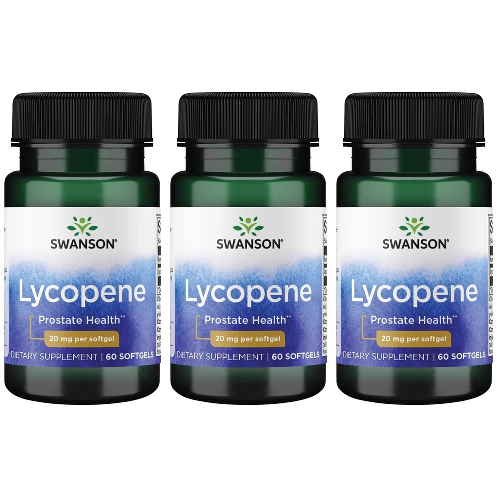 Swanson Lycopene - Suplemen Alam Memproyeksikan Kesehatan, Kesehatan Jantung, Tekanan Darah Dalam Jangkauan Normal - Mens Tambahan Kesehatan - (60 Softgels) 3 Pack