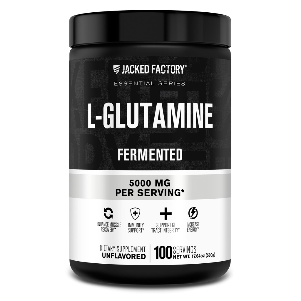 Jacked Factory L-Glutamine Powder 100 - Vegan Fermented L Glutamine Suplement for Post Workout Muscle Recovery, Imunity, Digetical Health 124; No Artificial Filler - Unflashed