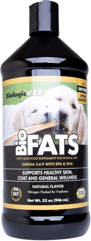 BiologicVET BioFATS - Berisi Omegas 3, 6 & 9 - dengan EPA, DHA & ALA - untuk Dog & Cat - Skin & Gabungan Dukungan Kesehatan - termasuk Fish, Flaxseed & Olive Oil - 32 fs. oz.