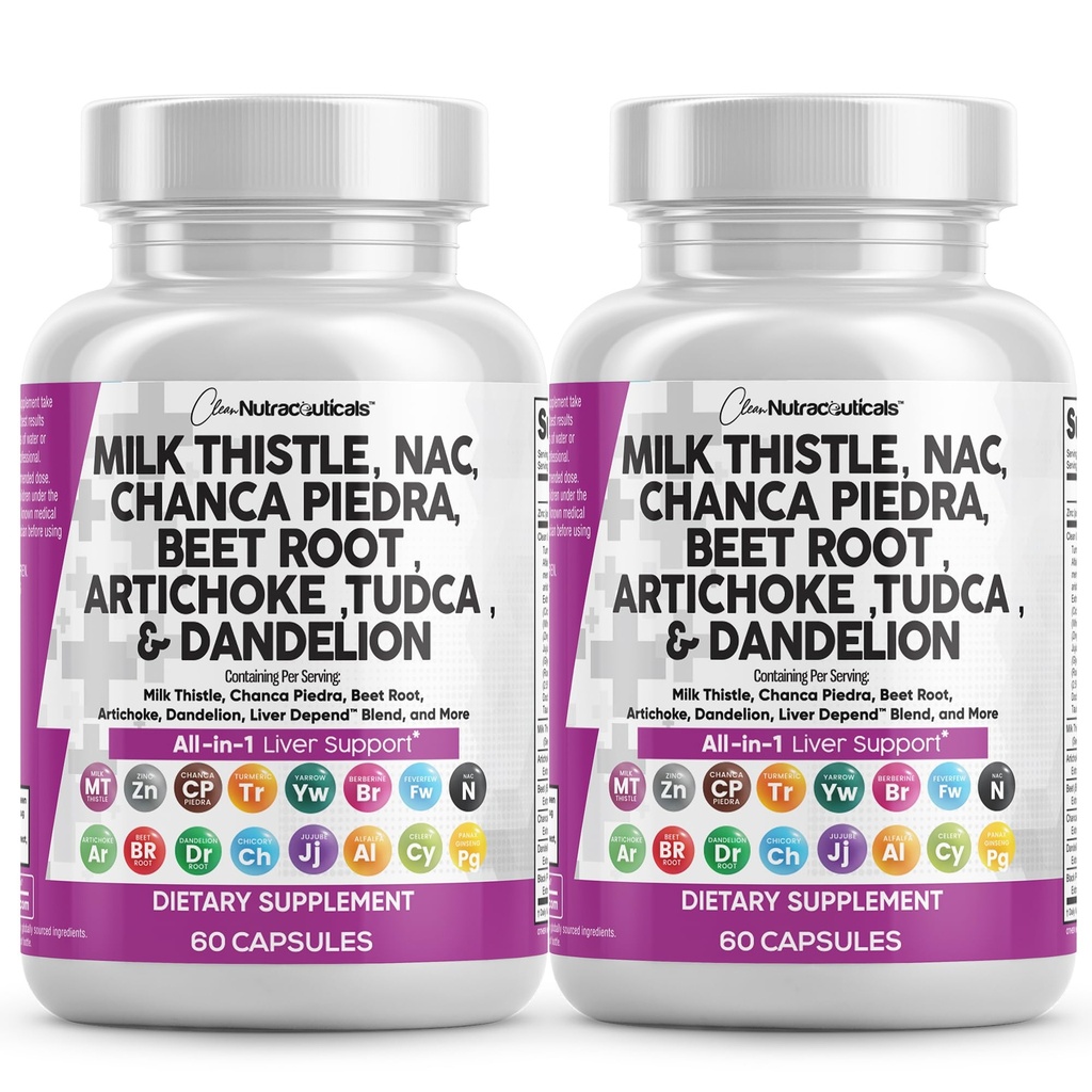 Bersihkan Nutraceuticals Susu Thistle NAC Chanca Piedra Beet Root Artichoke Dandellion Root - Liver Cleanse Tambahan TuDCA Choline & Ginger - 2Pack