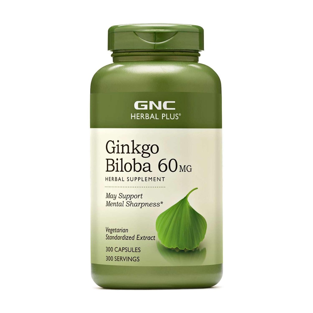 GNC Herbal Plus Ginkgo Biloba 60mg Suplement, Vegetarian, Support Mental Sharpness, 300 pelayan
