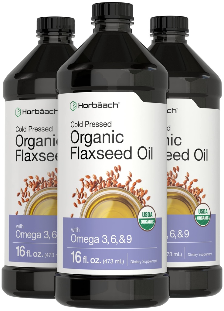 Horbäach Organic Flaxseed Oil 124; 3 Pack 124; 16 fl oz Setiap orang 124; Dingin Menekan 124; dengan Omega 3, 6, 9 124; Vegetarian, Non-GMO, Gluten Free Liquid
