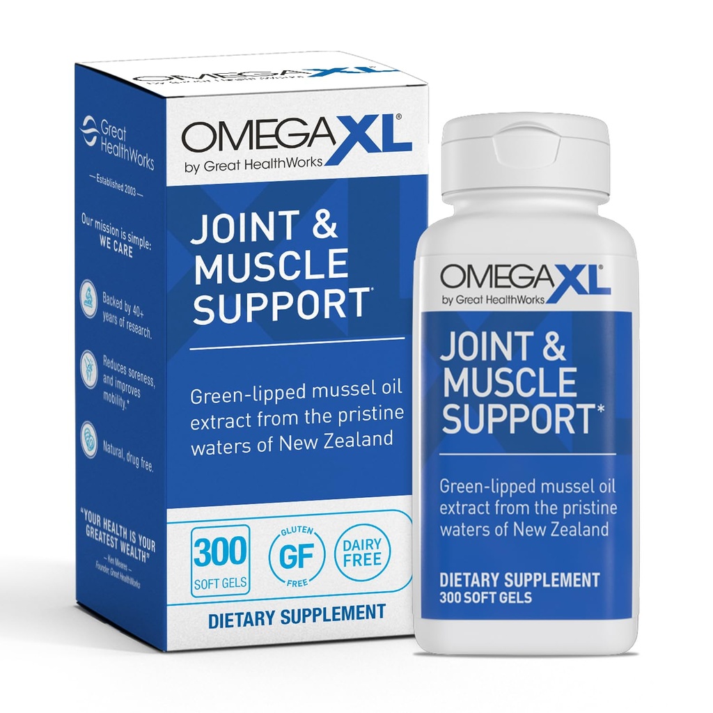 Tambahan Dukungan Dukungan Bersama OmegaXL - Dukungan Otot Alam, Minyak Mussel Hijau Lip, Pil Gel Lembut, Bebas Drug, 300 Cacah