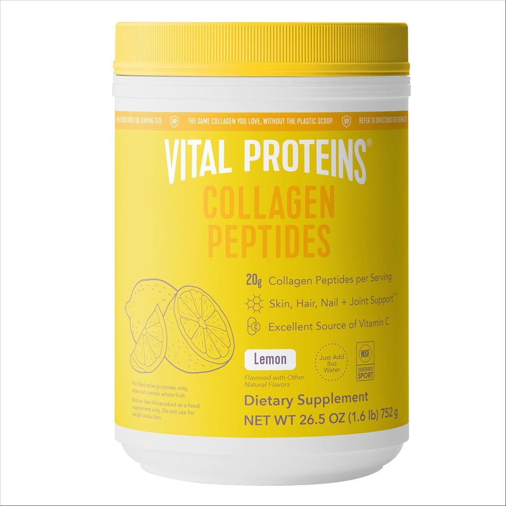 Protein Vital Collagen Peptides Powder, Promotes Hair, Nail, Skin, Bone and Joint Health, Lemon 26.5 Ounce