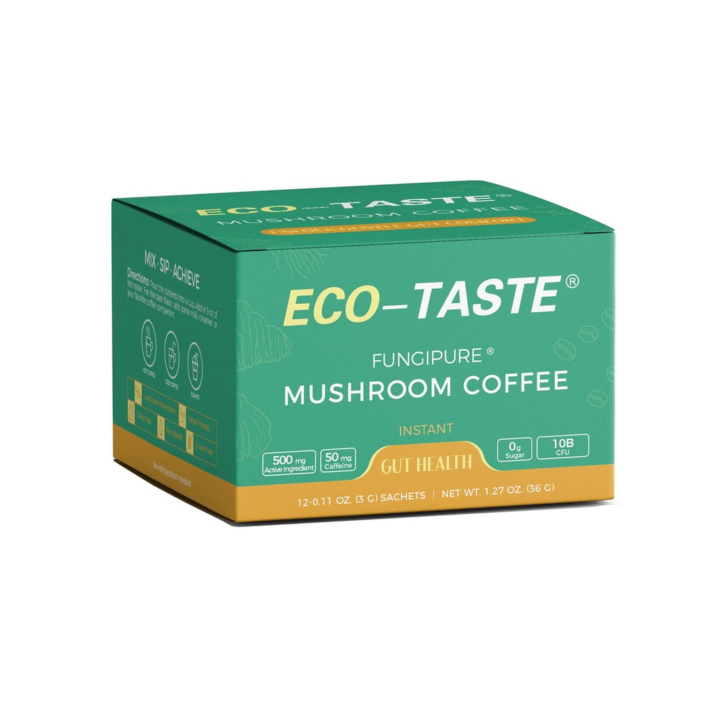 ECO-TASTE Jamur Mix, Dirancang untuk Gut-Health dengan Chaga, Singa Mane, Turkey Tail, Yacon dan Program- 12 Sachets