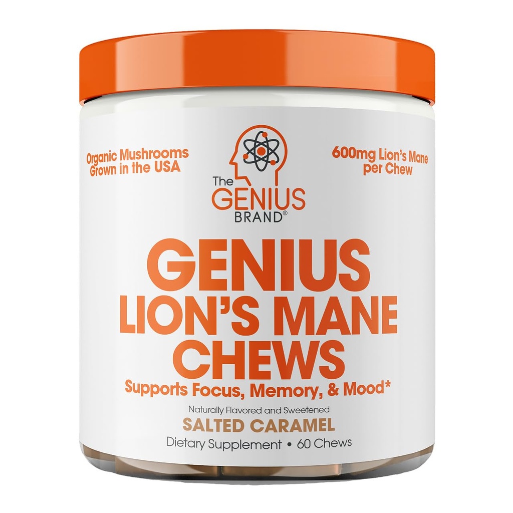 Genius Lion Mane Soft Chews Supplement - Jamur Nootropic untuk Fokus, Clarity, Memori, Energi, Kesehatan Otak Dukungan - Salted Caramel