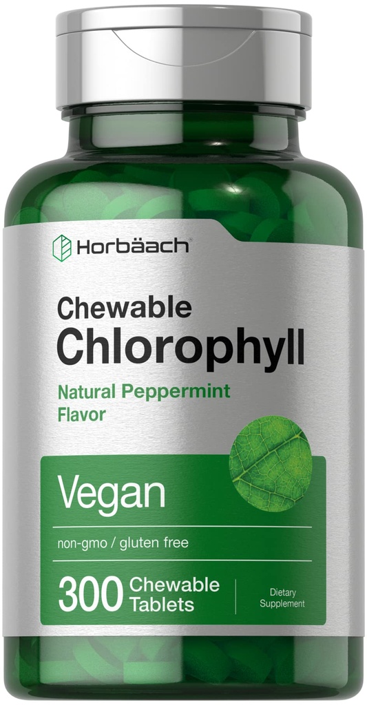 Horbäach Chlorophyll Pil 126; 300 Tablets Chewable 124; Natural Peppermint Flavor 124; Vegan, Non-GMO & Gluten Free Suplemen