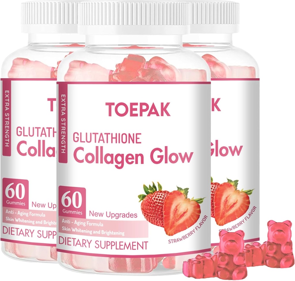 Multi Collagen Protein Glow Beauty Collagen Gummies, Antithione Women 's Antigathione, Biotin & Multivitamin, Promotes Skin & Hair Health, Strawberry, 180 Gummi (90 Hari)