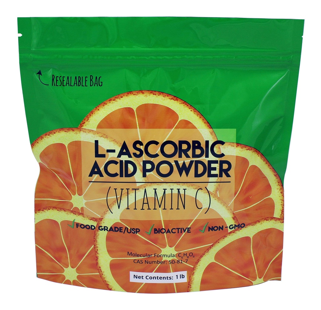 Duda Energy L- Accorbic Acid Powder 99 +% Food Grade USP36 / BP2012 Tentu Fermentasi Murni Kristal Putih Bentuk Vitamin C, 1 lb.