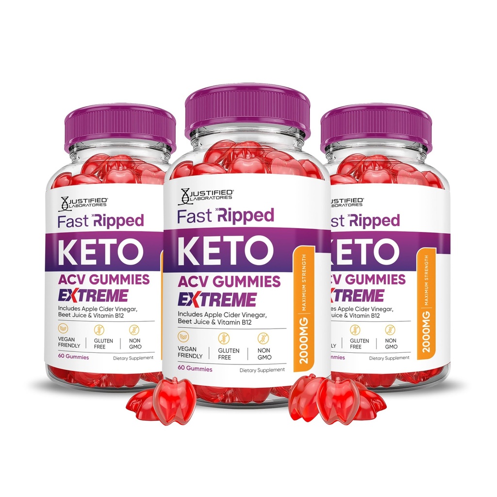 Laboratorium yang direstified (3 Pack Fast Ripped Keto ACV Gummies Extreme 2000MG Fast Ripped Keto Apple Cider Vinegar Terbuat dengan Poder Beet Juice B12 Vegan