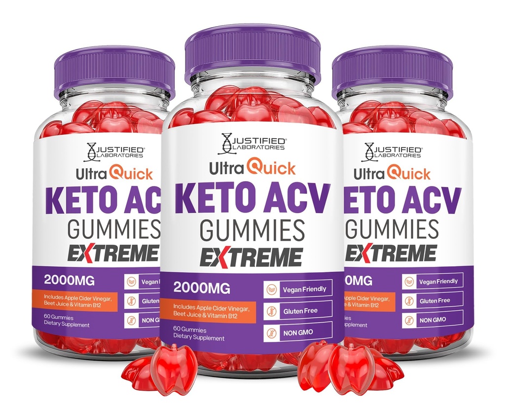 (3 Kemasan) Ultra Quick Keto ACV Gummies Ekstrim 2000MG Ultraquick Keto Keto Cipo Apple Cider Formulasi dengan Powder Beet Juice B12 Vegan Non GMO 180 Gummys