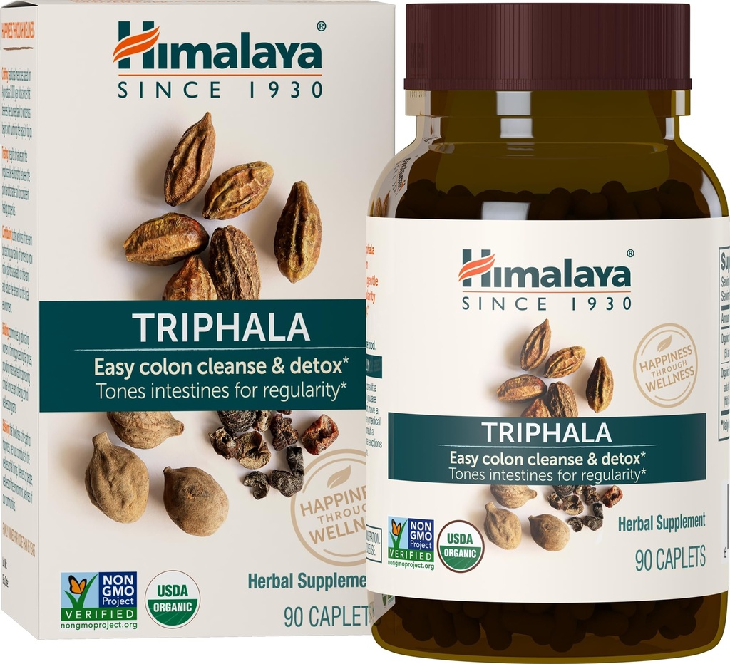 Hiplaya Organic Triphala, 90 Day Supply - Digetical Health Supplement for Colon Cleanse & Occasional Bloating and Constipation Relief - USDA Organik, Vegan, Non- GMO, Gluten Free, 688 mg, 90 Caplets