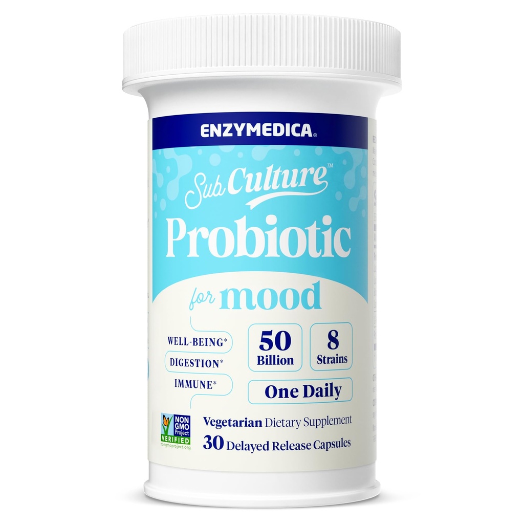 Enzymedica SubCulture Programs for Mood, Stress, & Sleep, 50 Milyar CFU, Promotes Relaxation, Imune + Digetical Health & Regularitas, 30 Count